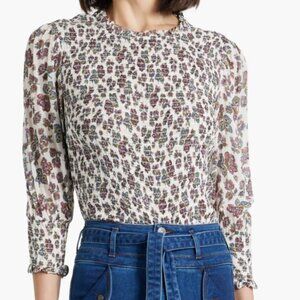 Veronica Beard Kali shirred floral-print chiffon top